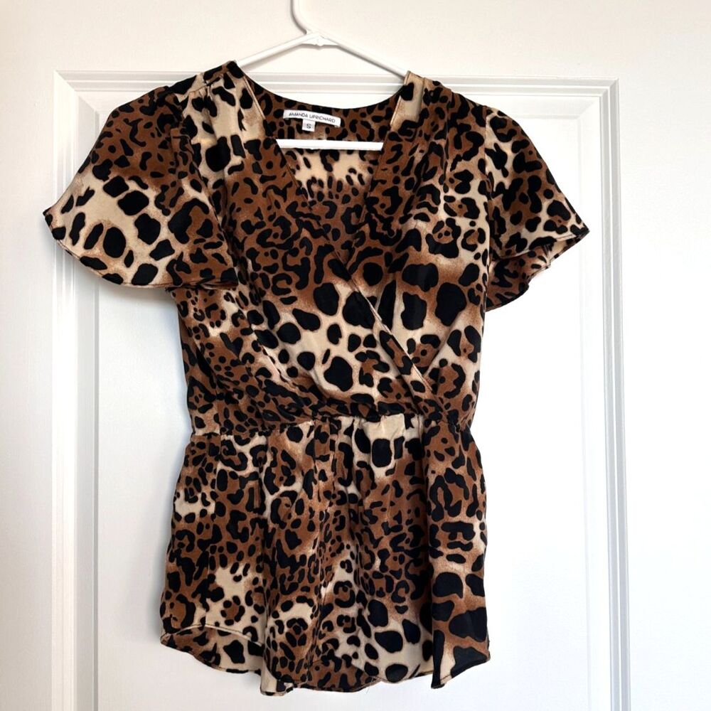Amanda Uprichard Silk Leopard Print Wrap Blouse Top Size S